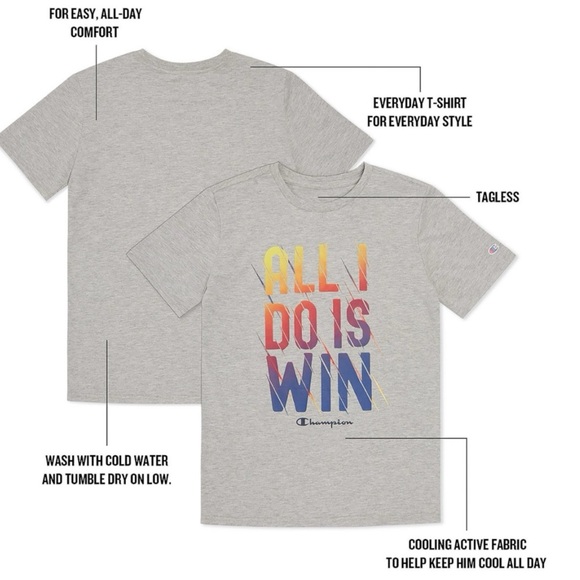 🆕 CHAMPION© BOYS’ SHORT SLEEVE TEE! GRAY TEE, OMBRE GRAPHICS W/LOGO SZ.8 (MED) - Picture 8 of 16